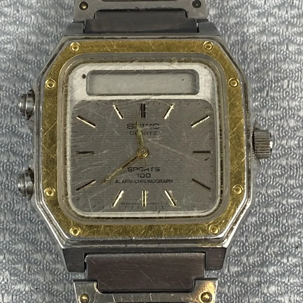 vintage Seiko Sports 100 Alarm watch H557-5179 Original Tag and band parts AS/IS